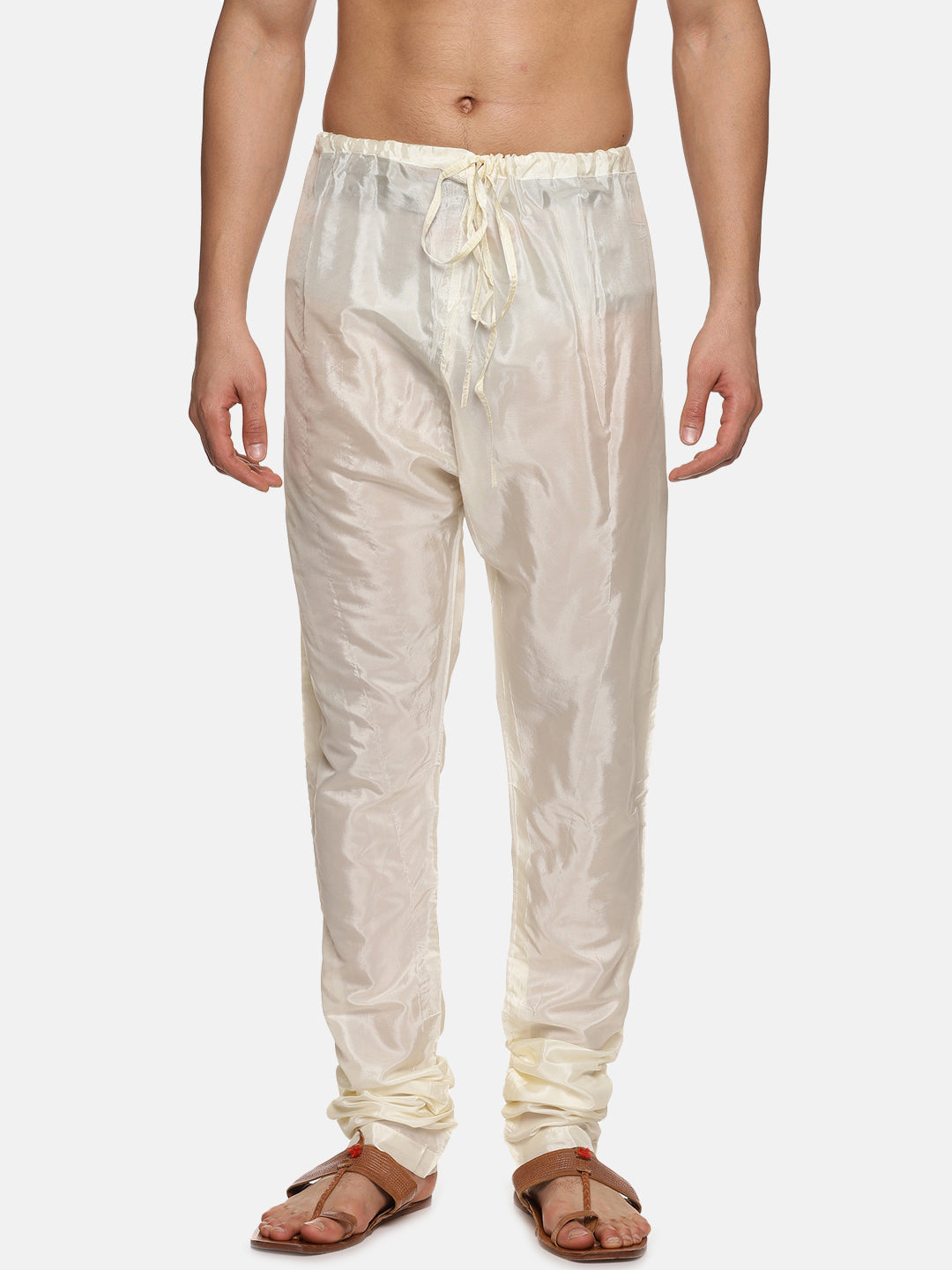 Men Artsilk Solid Cream Colour Pyajma