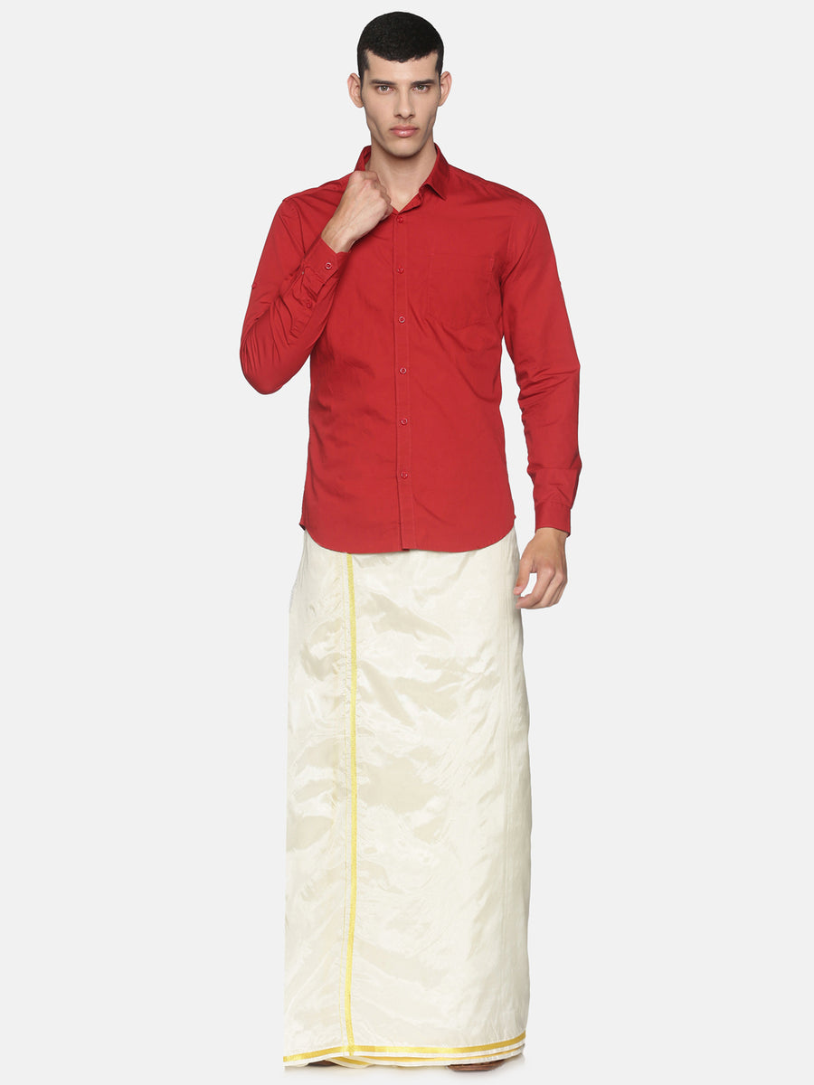 Men Artsilk Traditional Cream Colour Regular Dhoti.
