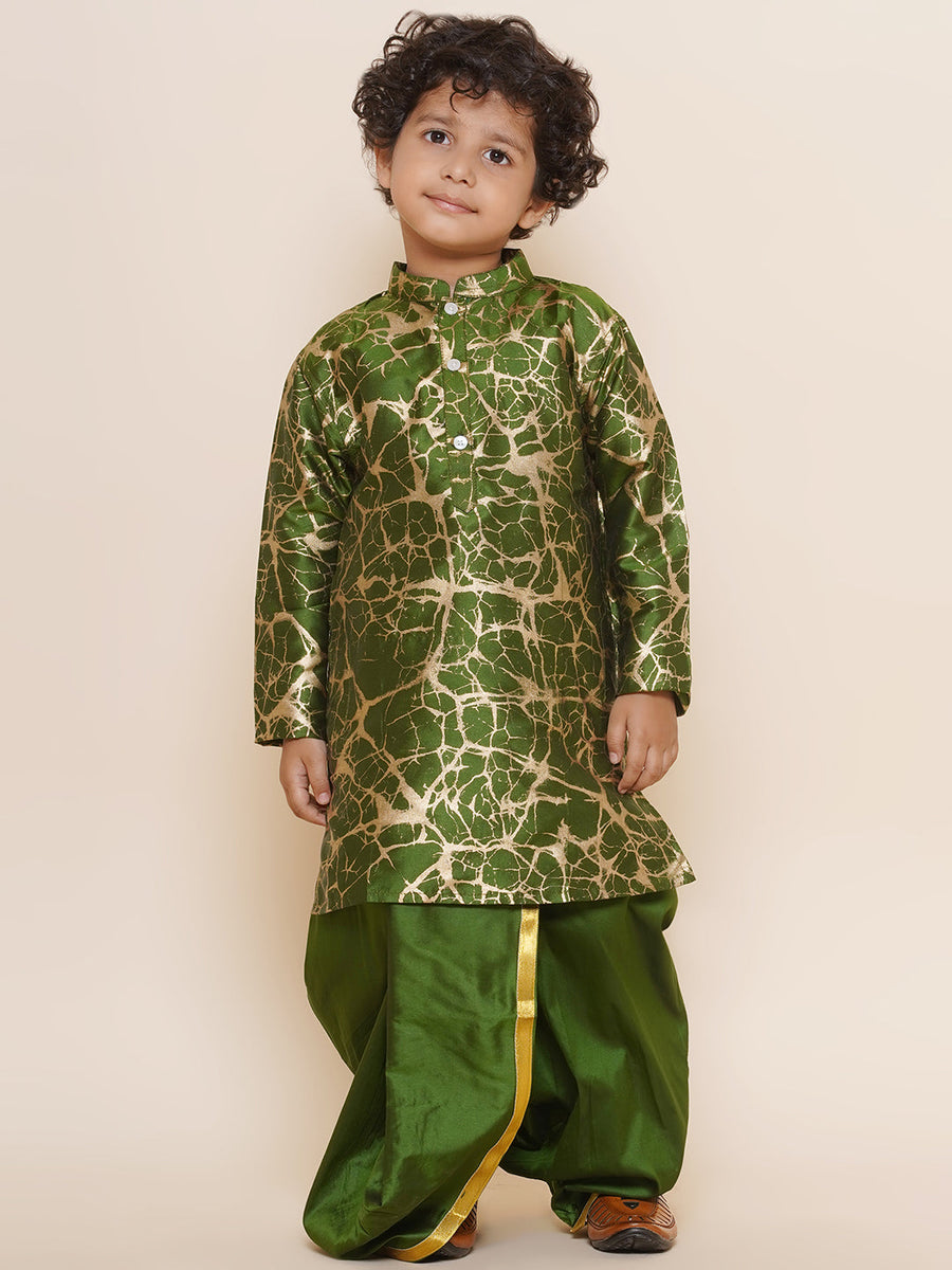 Sethukrishna Boys Marble Print Kurta and Gold Lace Dhotipant Set