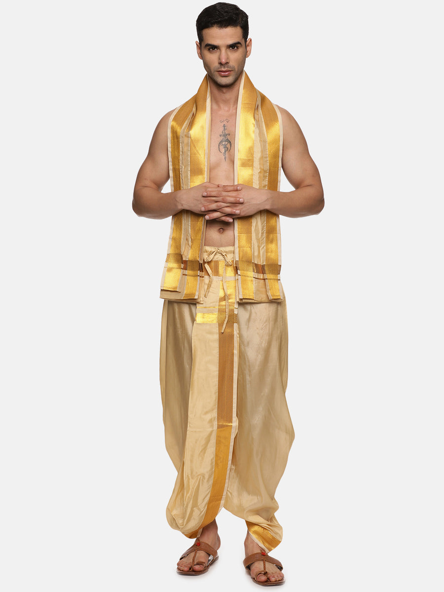 Men Readymade Artsilk Solid Colour Dhoti Pant and Angavastram