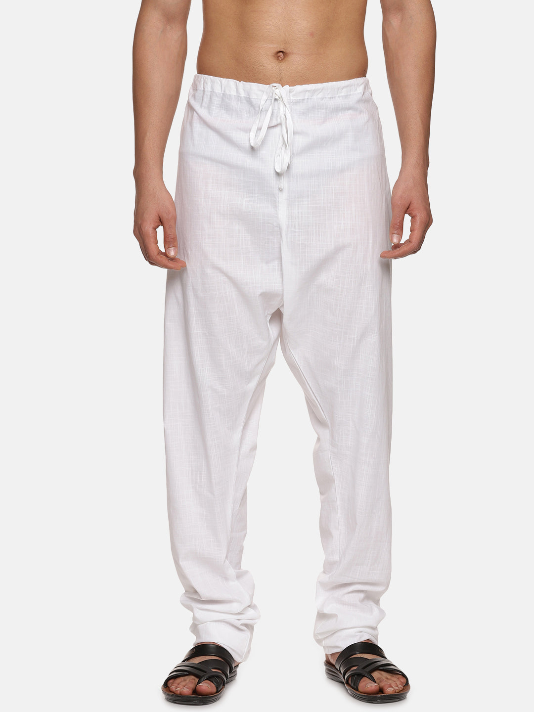 Men Slub Cotton Solid White Colour Pyjama