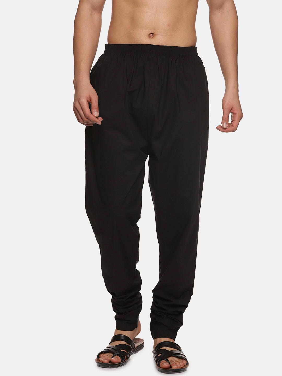 Men Solid Black Cotton Pyjama With Pocket