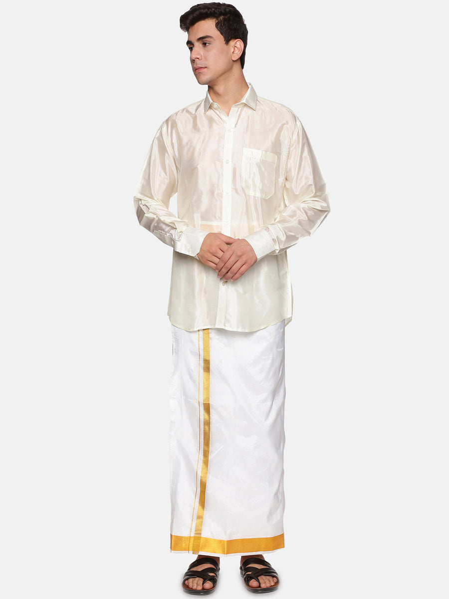Men Artsilk Full Sleeve Shirt and Dhoti Set