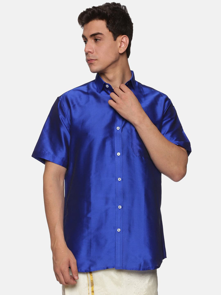 Men Solid Colour Regular Fit Half Sleeve Ethnic Shirt