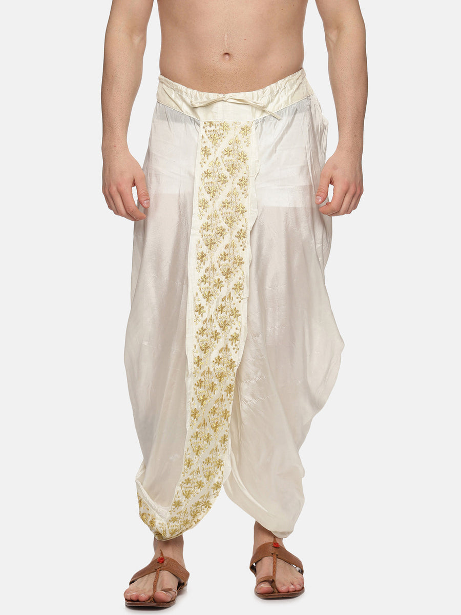 Men Art Silk Cream Colour D4 Embroidery Dhoti Pant.