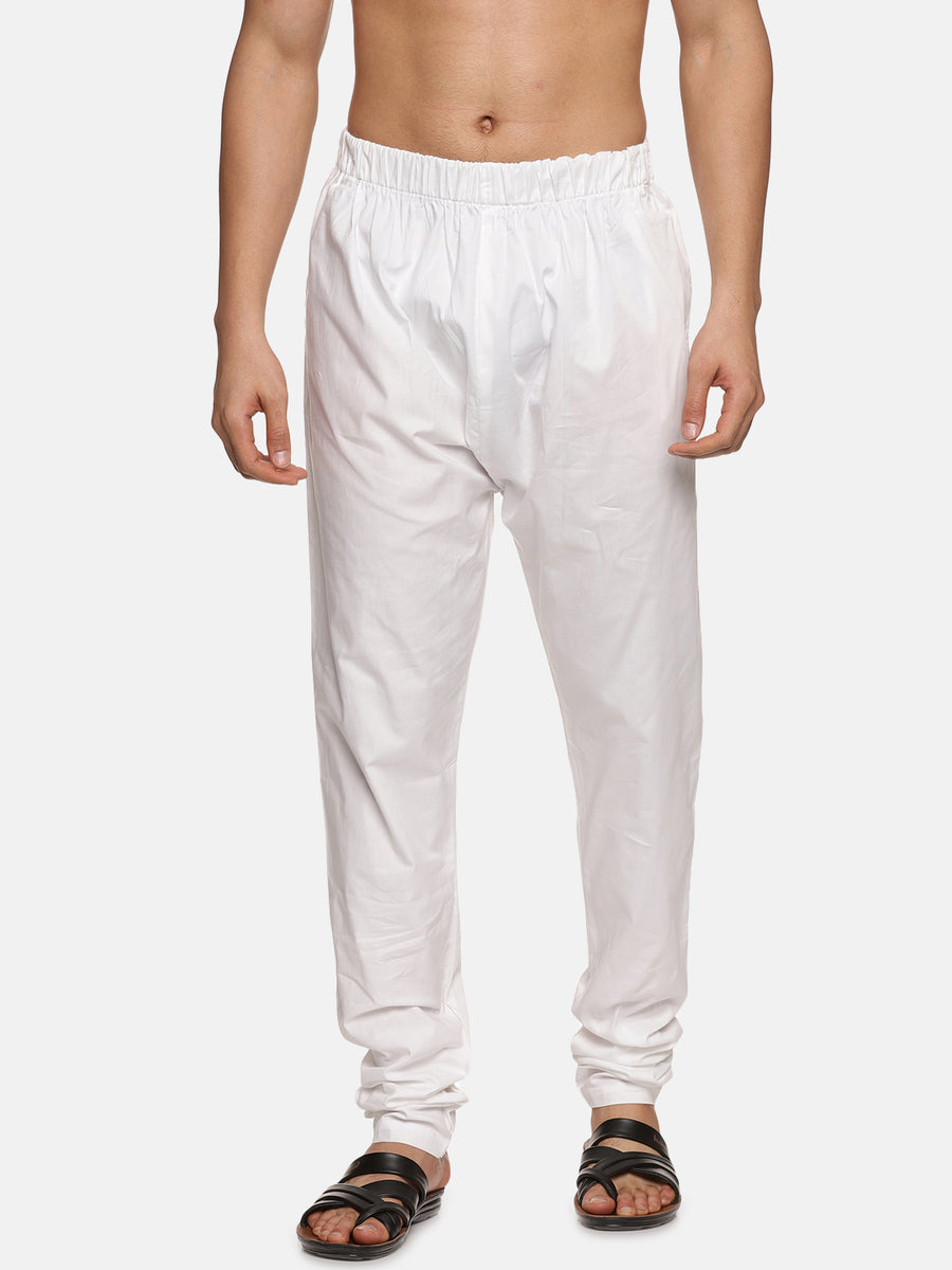 Men Solid White Cotton Pyjama with Pocket
