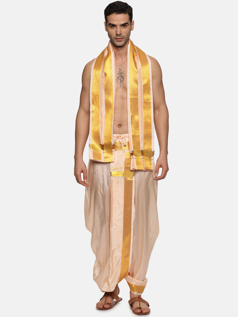 Men Readymade Artsilk Solid Colour Dhoti Pant and Angavastram