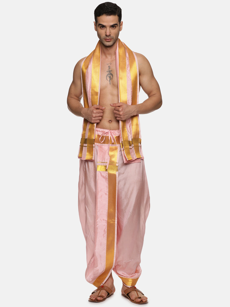 Men Readymade Artsilk Solid Colour Dhoti Pant and Angavastram