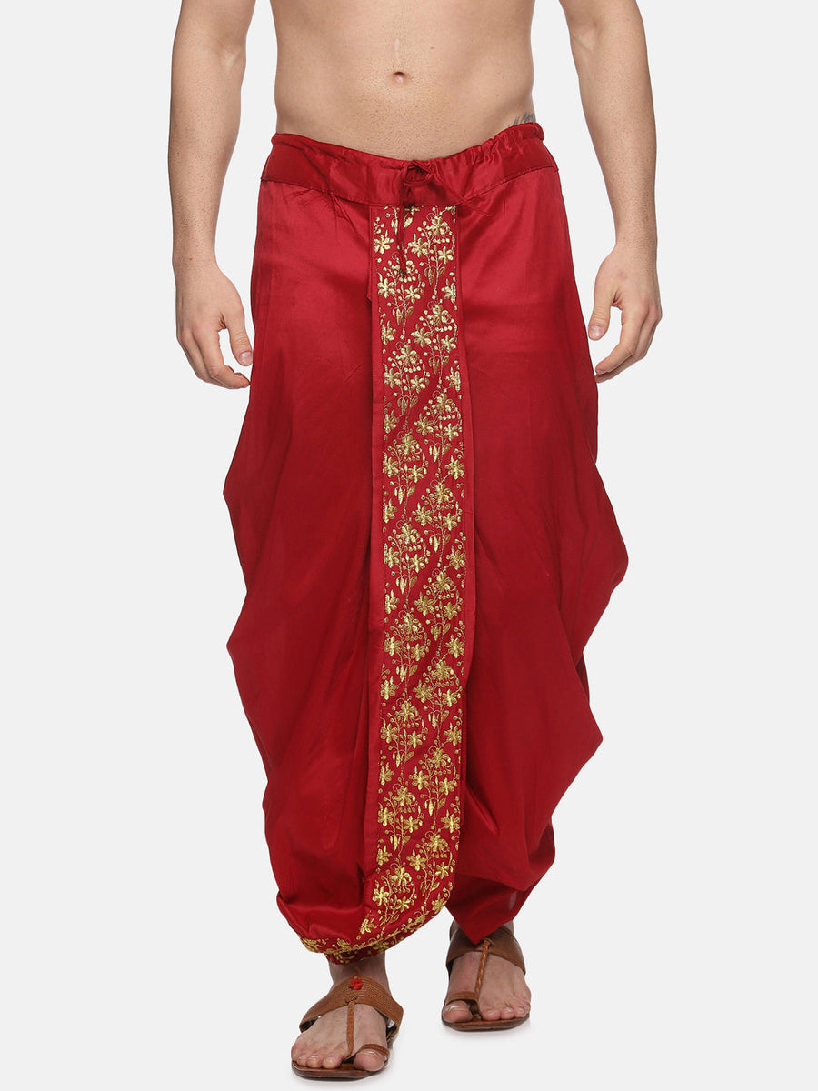 Men Karishma Maroon Colour D6 Embroidery Dhoti Pant.