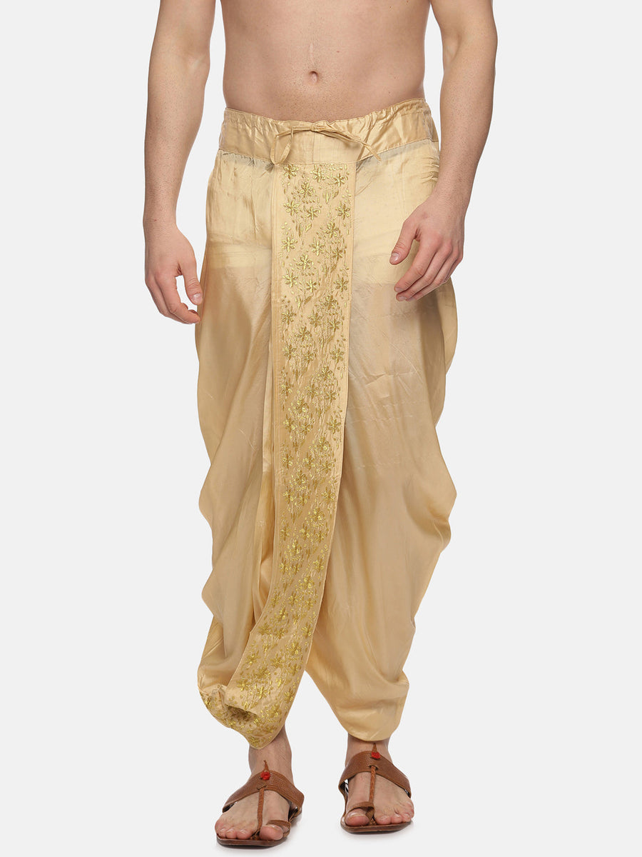 Men Art Silk Biscuit Colour D1 Embroidery Dhoti Pant.