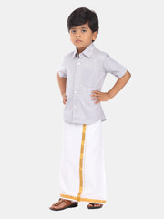 Boys Solid Colour Cotton Readymade Shirt With Dhoti Set