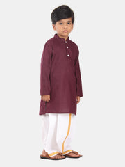 Boys Maroon Colour Cotton Kurta Dhoti Pant Set.