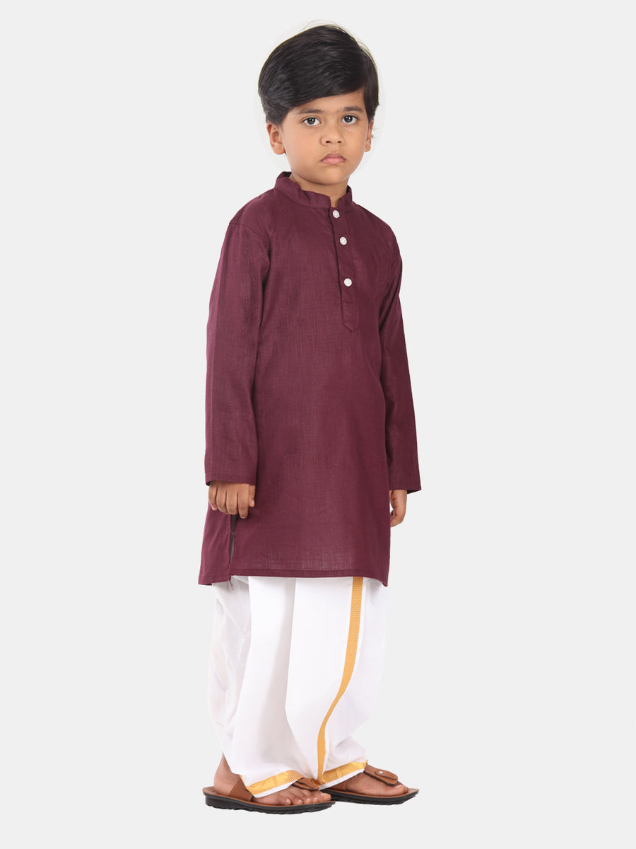 Boys Maroon Colour Cotton Kurta Dhoti Pant Set.