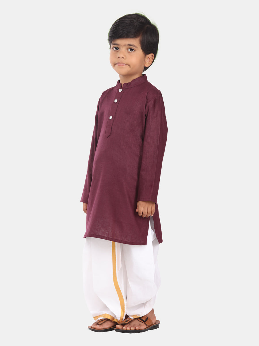 Boys Maroon Colour Cotton Kurta Dhoti Pant Set.