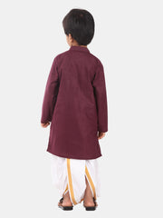 Boys Maroon Colour Cotton Kurta Dhoti Pant Set.