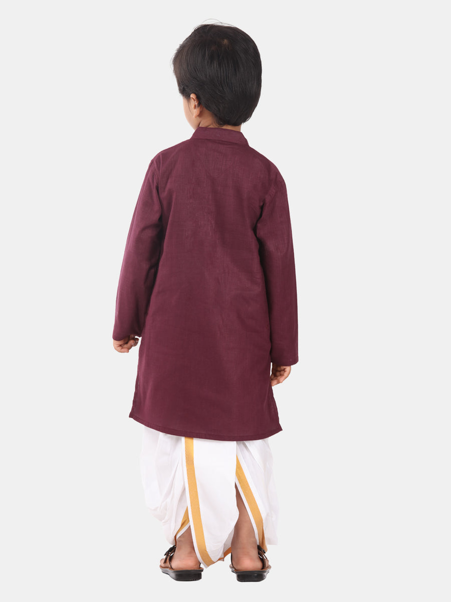 Boys Maroon Colour Cotton Kurta Dhoti Pant Set.