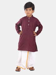Boys Maroon Colour Cotton Kurta Dhoti Pant Set.