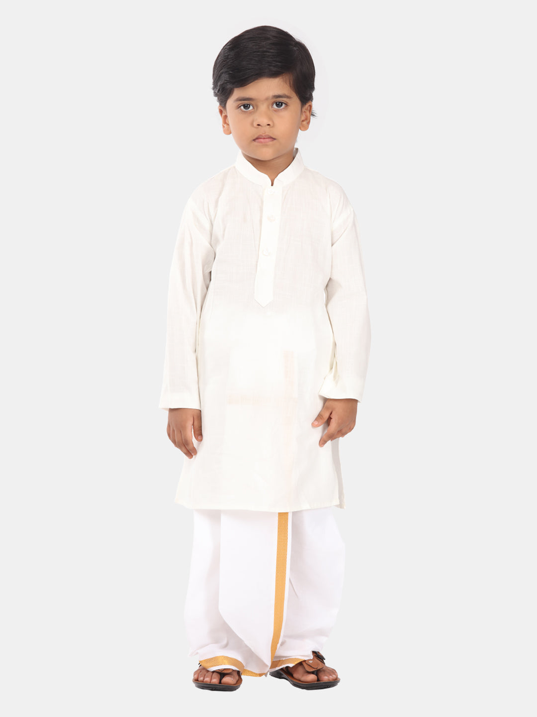 Boys Off White Colour Cotton Kurta Dhoti Pant Set