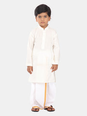 Boys Off White Colour Cotton Kurta Dhoti Pant Set