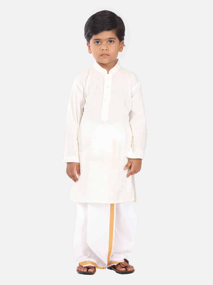 Boys Off White Colour Cotton Kurta Dhoti Pant Set