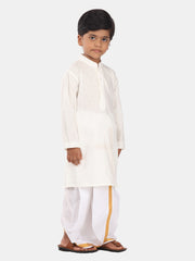Boys Off White Colour Cotton Kurta Dhoti Pant Set.
