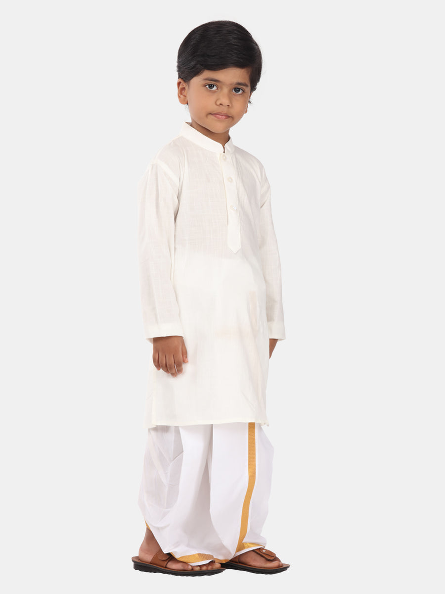 Boys Off White Colour Cotton Kurta Dhoti Pant Set.
