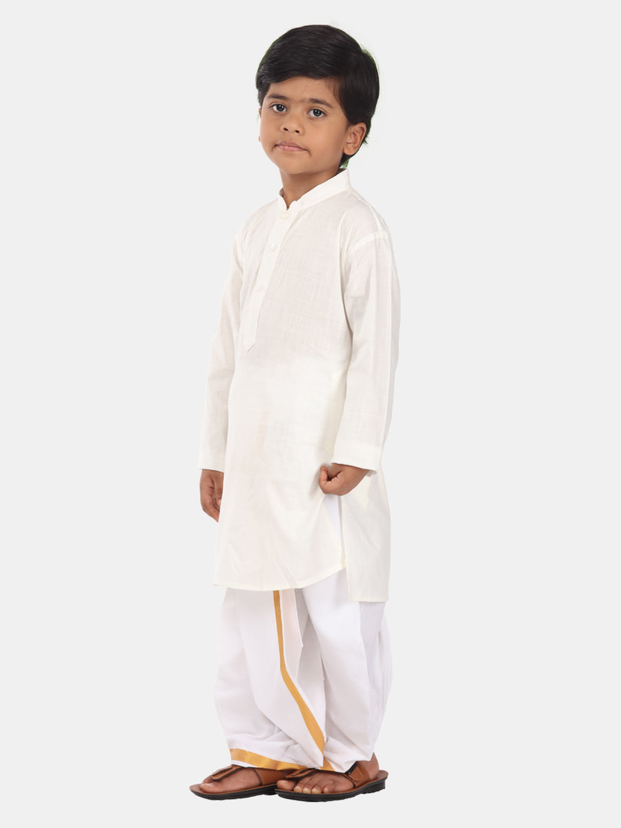 Boys Off White Colour Cotton Kurta Dhoti Pant Set.
