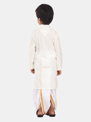 Boys Off White Colour Cotton Kurta Dhoti Pant Set.