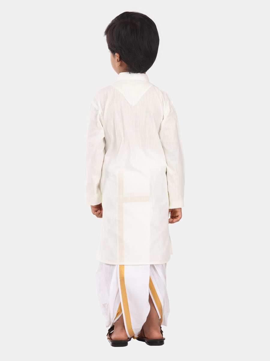 Boys Off White Colour Cotton Kurta Dhoti Pant Set.
