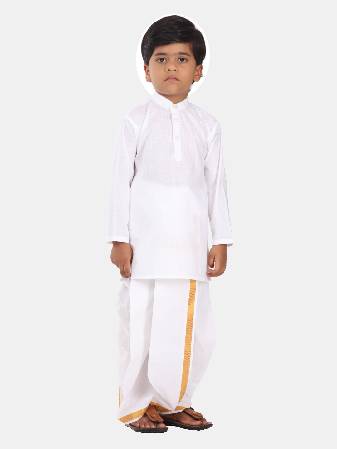 Boys White Colour Cotton Kurta Dhoti Pant Set.