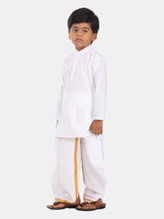 Boys White Colour Cotton Kurta Dhoti Pant Set.