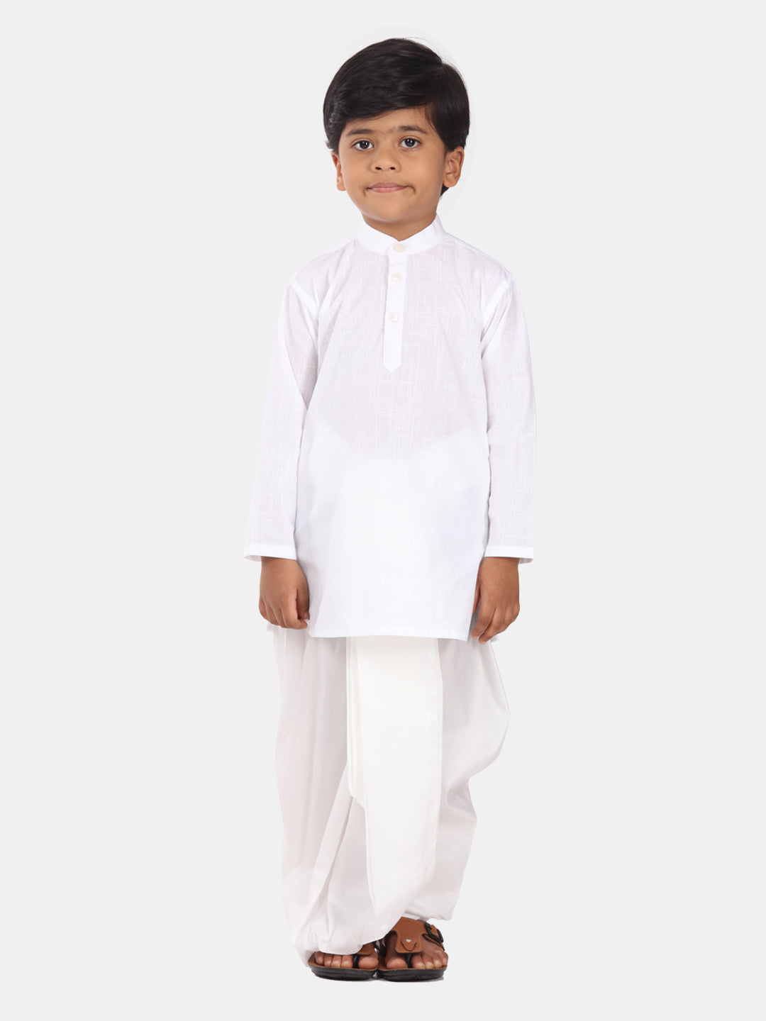 Boys White Colour Cotton Kurta Dhoti Pant Set