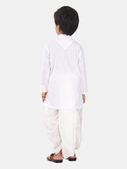 Boys White Colour Cotton Kurta Dhoti Pant Set.