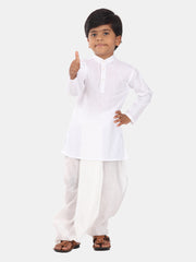 Boys White Colour Cotton Kurta Dhoti Pant Set.
