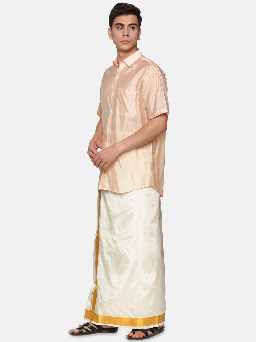 Men Artsilk Half Sleeve Shirt and Pocket Dhoti Set