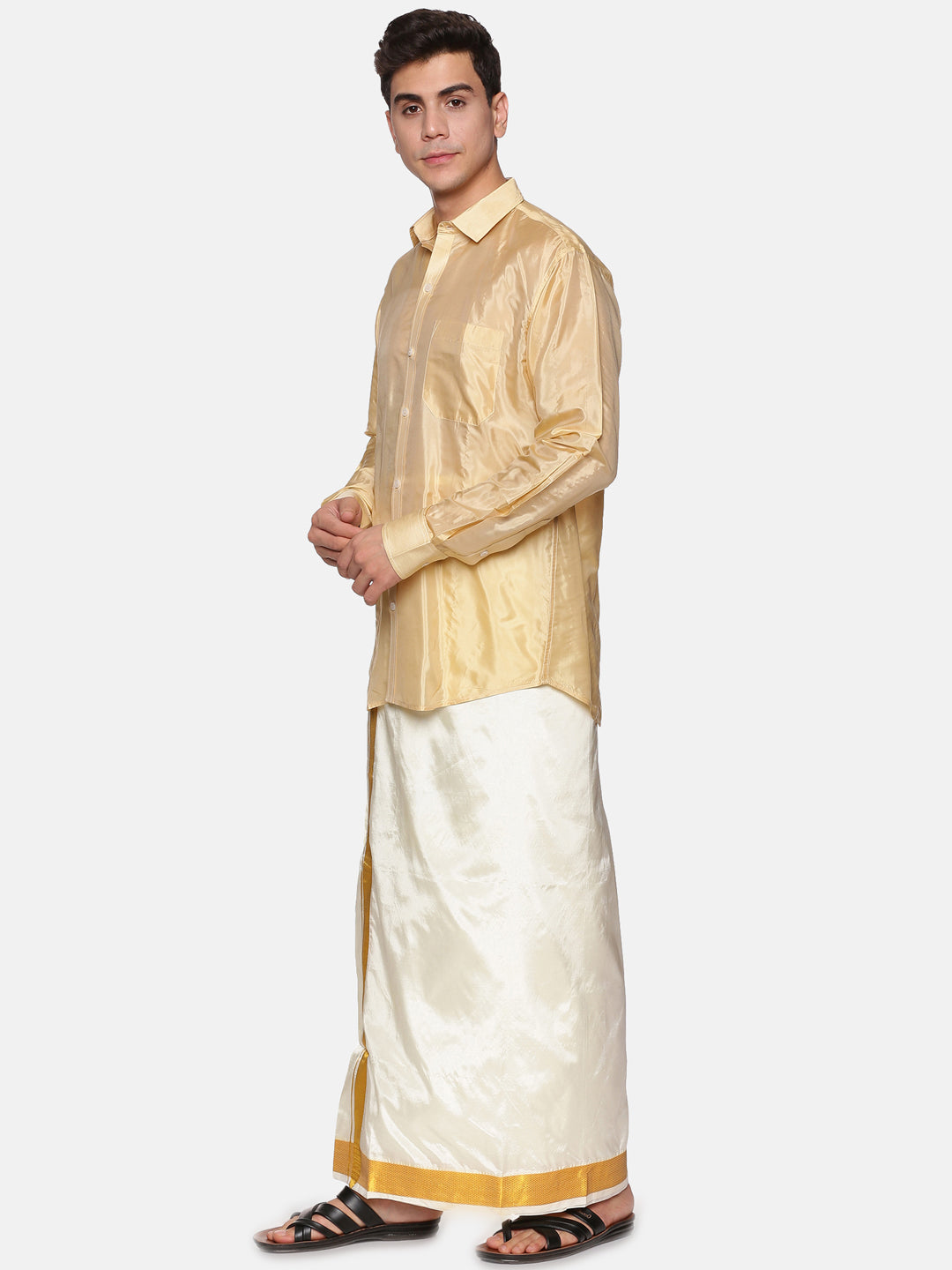 Men Artsilk Full Sleeve Shirt and Dhoti Set