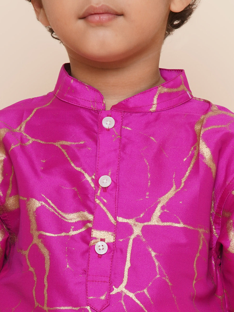 Sethukrishna Boys Gold Printed Kurta and Cream Dhotipant