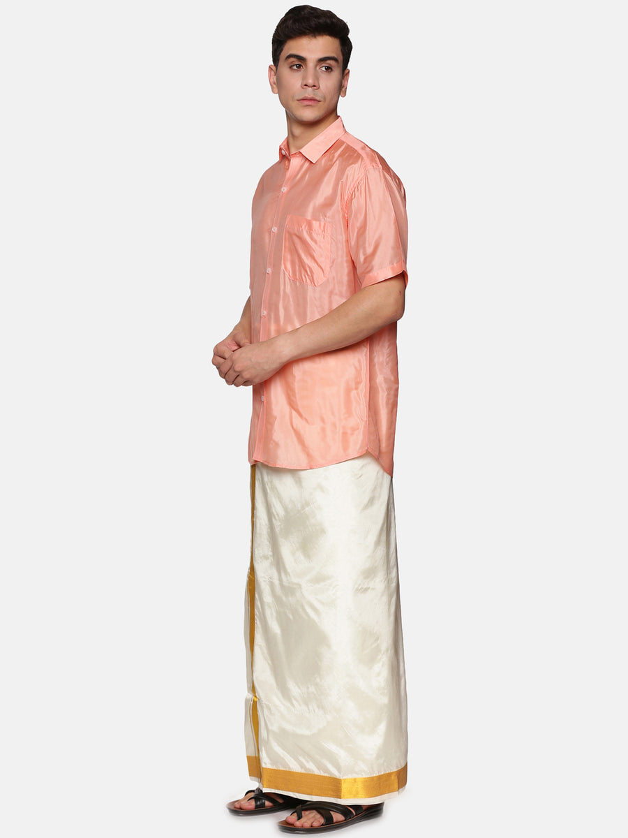 Men Artsilk Half Sleeve Shirt and Pocket Dhoti Set