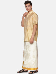 Men Artsilk Shirt and Ready to Wear Dhoti Set