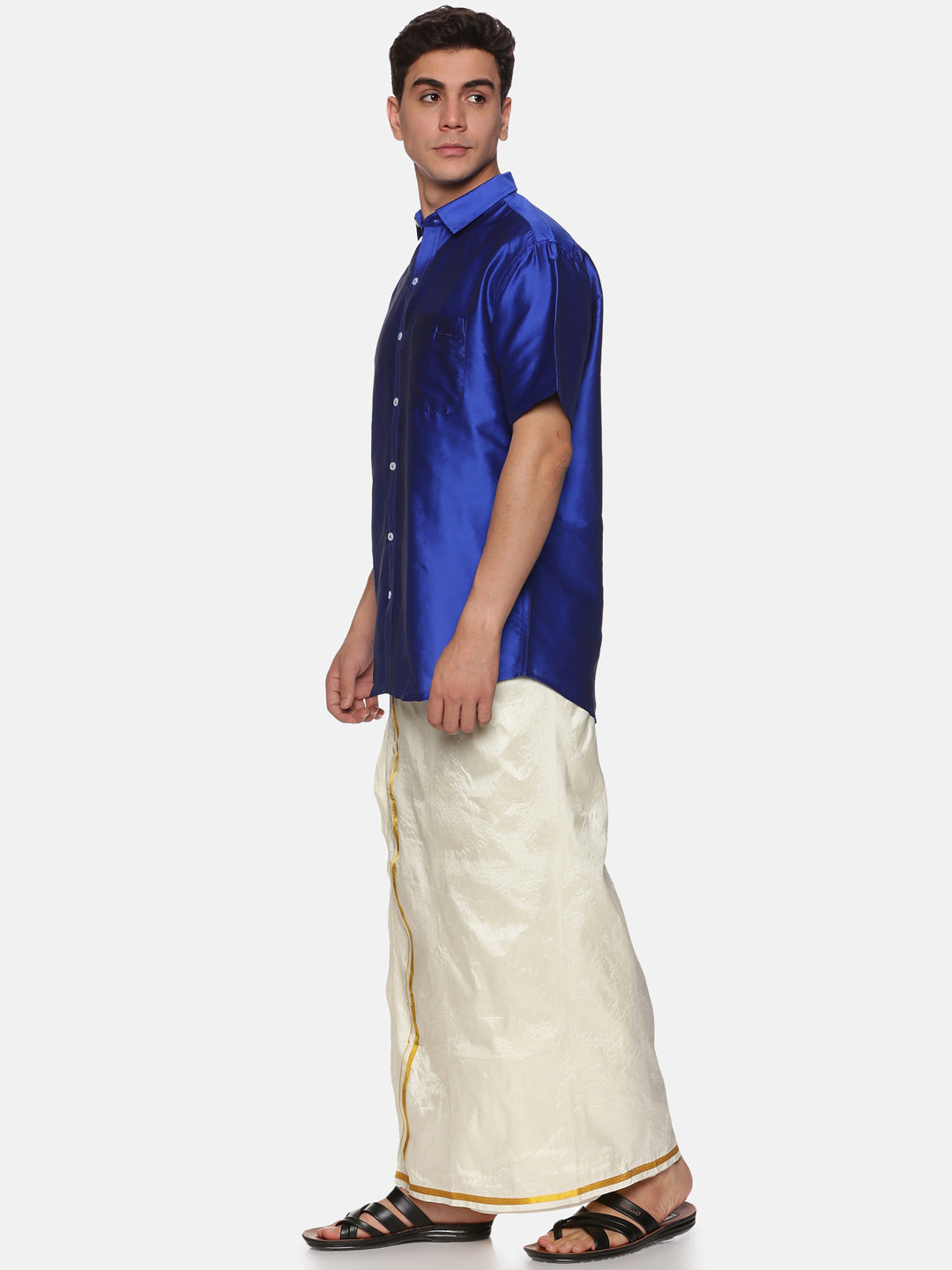 Men Solid Colour Half Sleeve Regular Fit Shirt and Pocket Dhoti Set