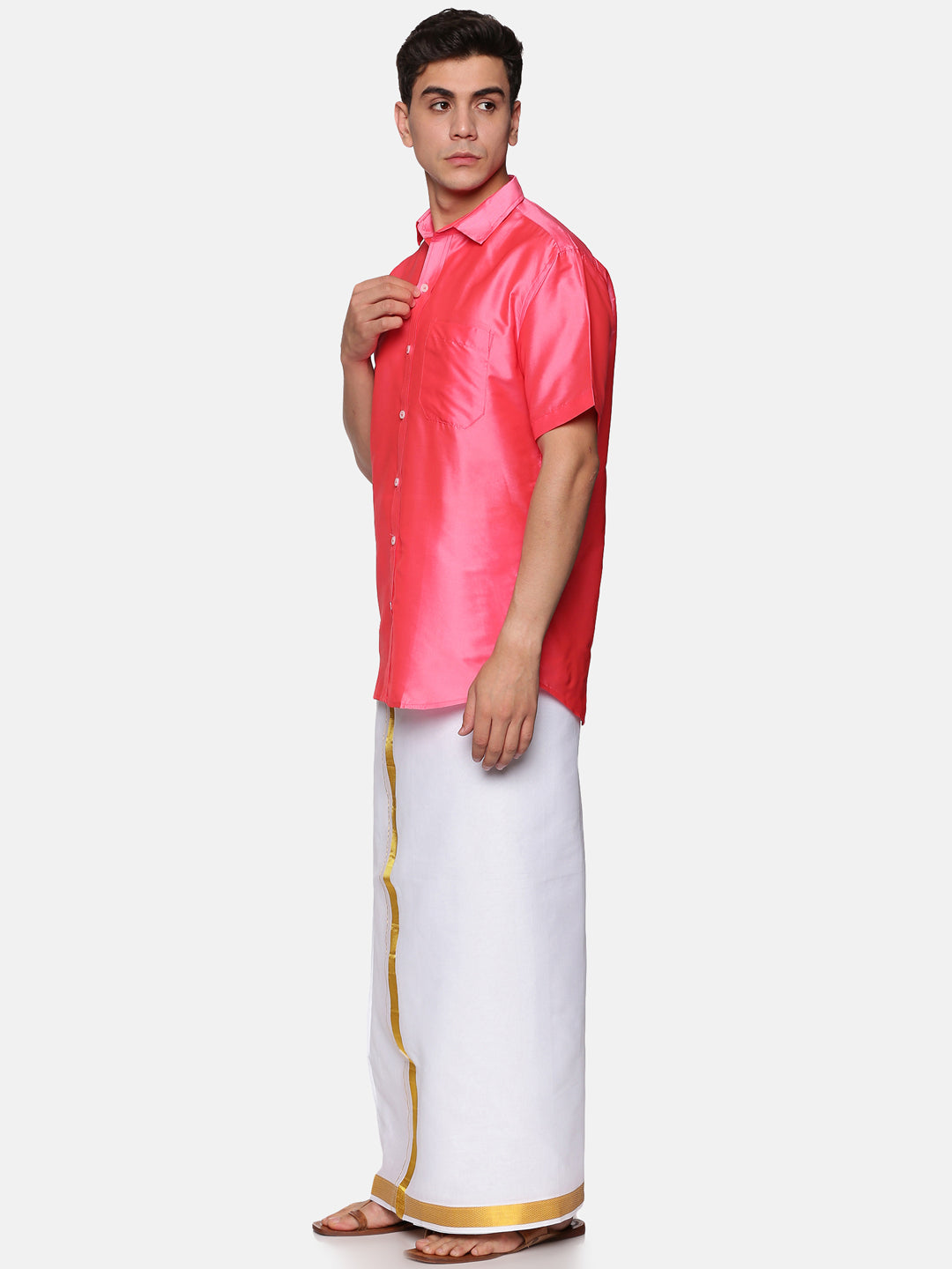 Men Solid Colour Half Sleeve Shirt Pocket Dhoti Set