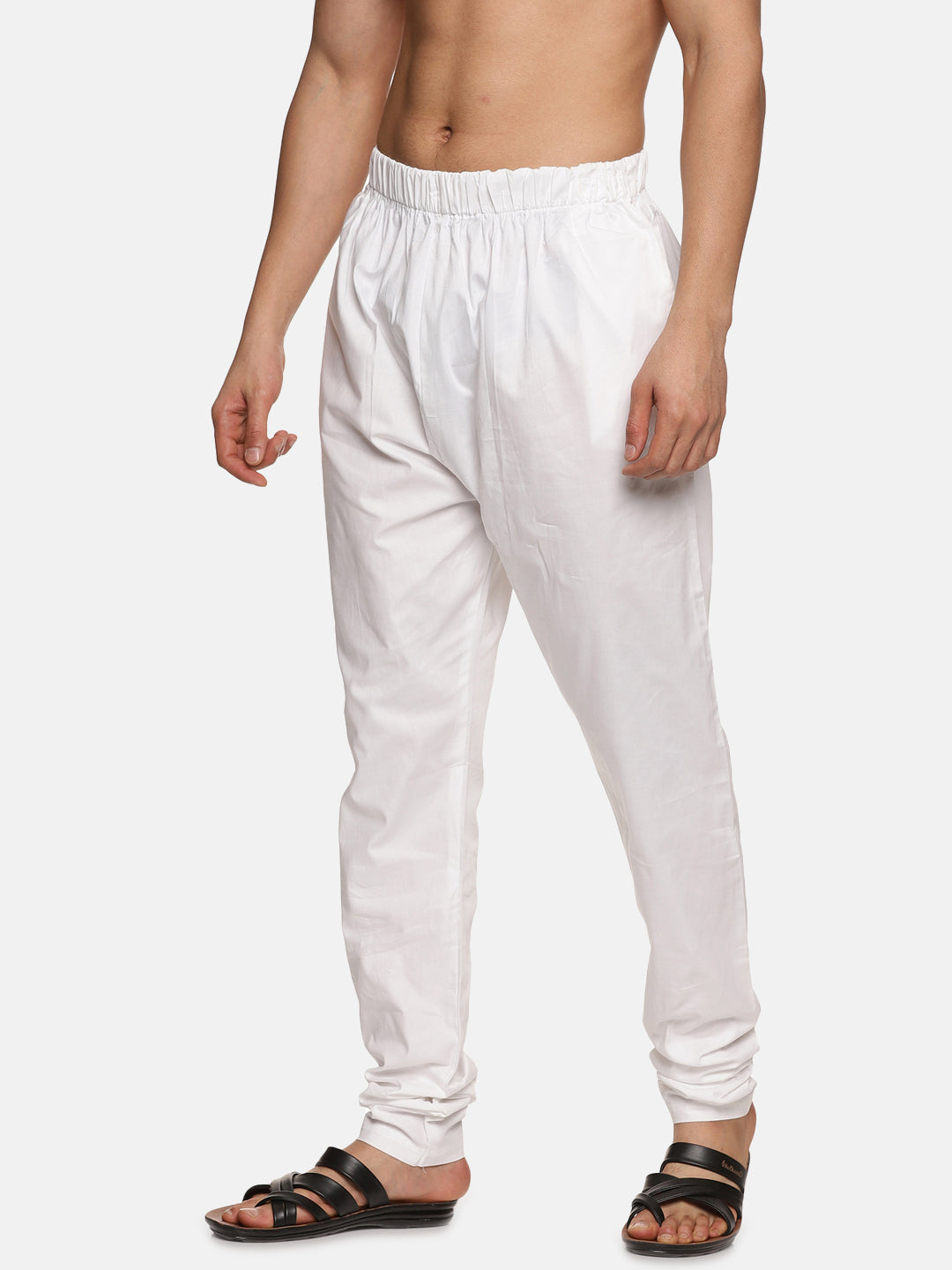 Men Solid White Cotton Pyjama with Pocket