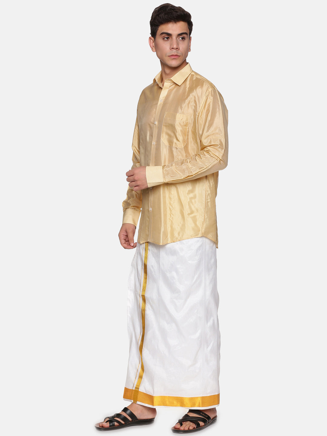 Men Artsilk Full Sleeve Shirt and Readymade Dhoti Set