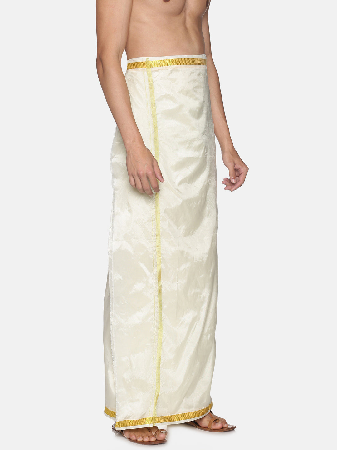 Men Artsilk Traditional Cream Colour Regular Dhoti.