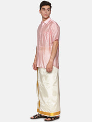 Men Artsilk Half Sleeve Shirt and Pocket Dhoti Set