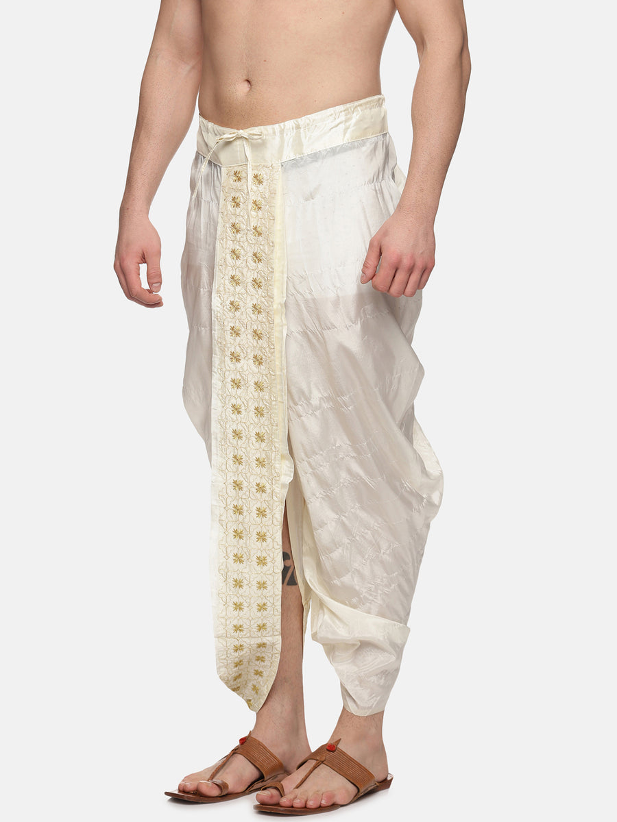 Men Art Silk Cream Colour D4 Embroidery Dhoti Pant.