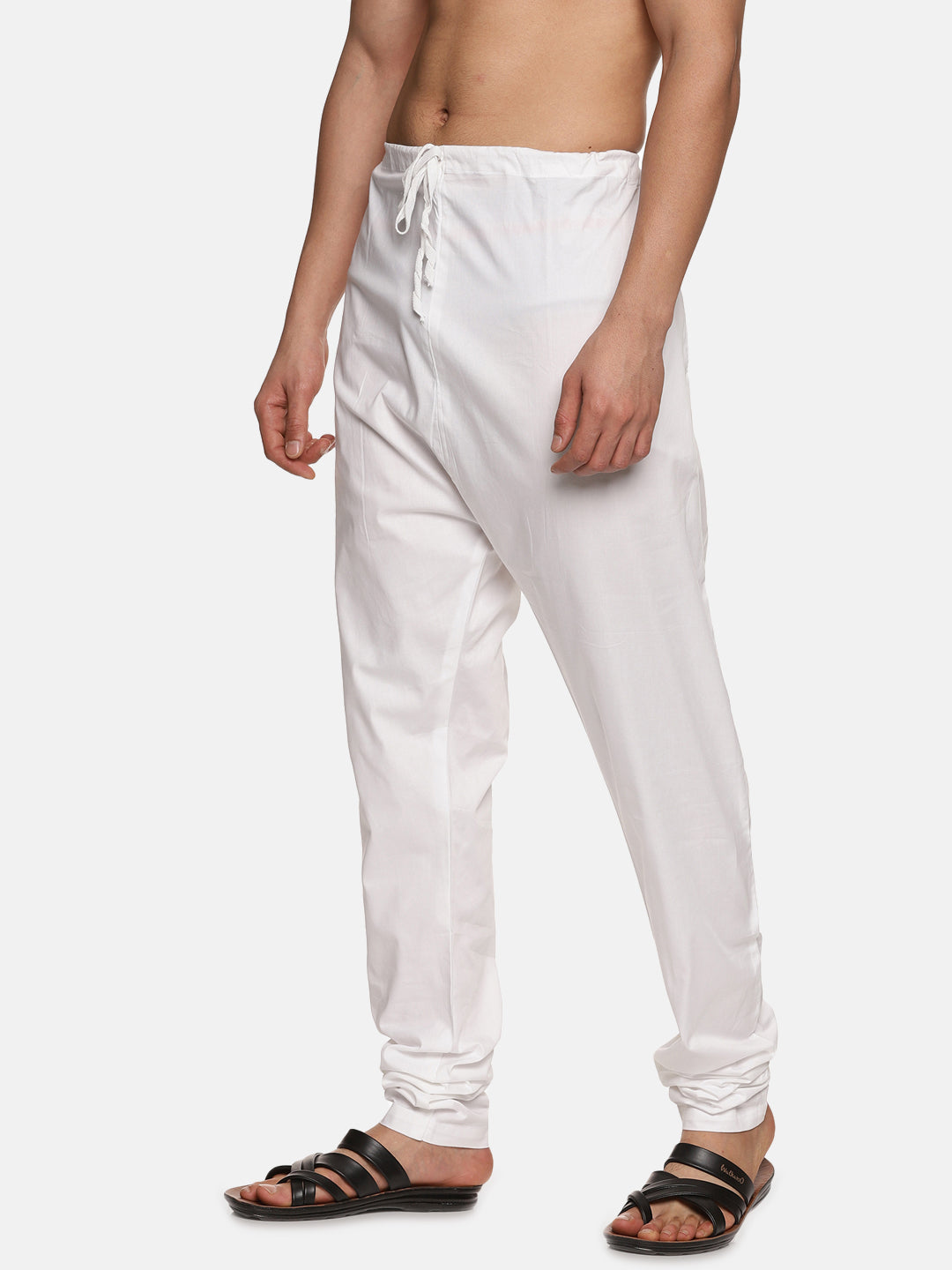 Men Plain Cotton Solid White Pyjama with Pocket