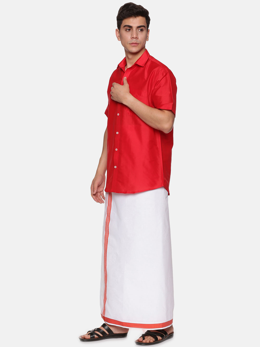 Men Half Sleeve Shirt and Readymade Cotton Dhoti Set