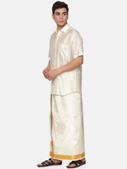 Men Half Sleeve Shirt Readymade Dhoti Angavastram Set