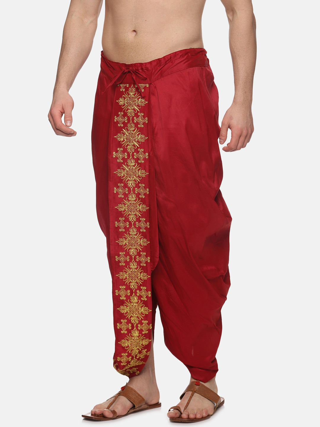 Men Karishma Maroon Colour D6 Embroidery Dhoti Pant.